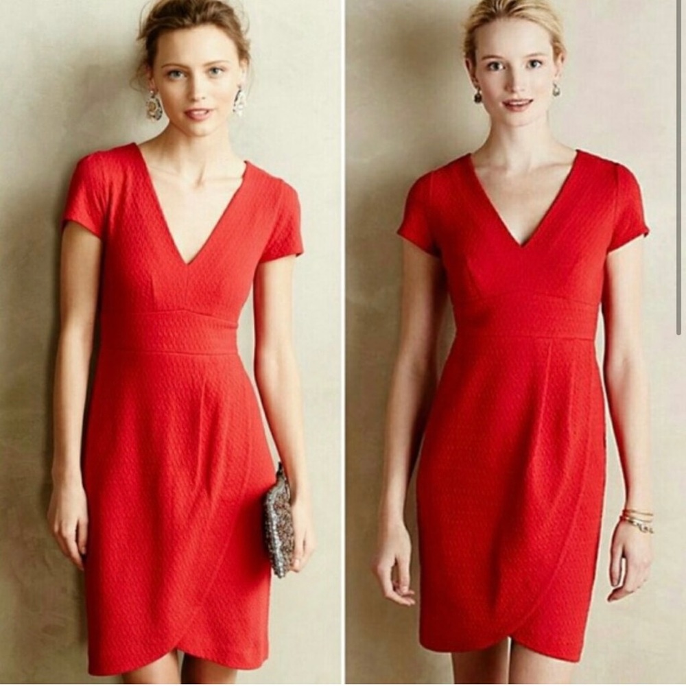 Maeve for Anthropologie Poppy red split shade tulip hem dress - medium